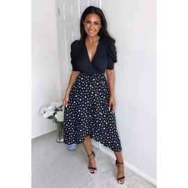 Black 2 in 1 Wrap Over Printed Dress