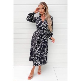 Black And White Printed Button Up Midi Shirt Dress