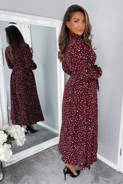 Plum Animal Print Button Up Midi Dress